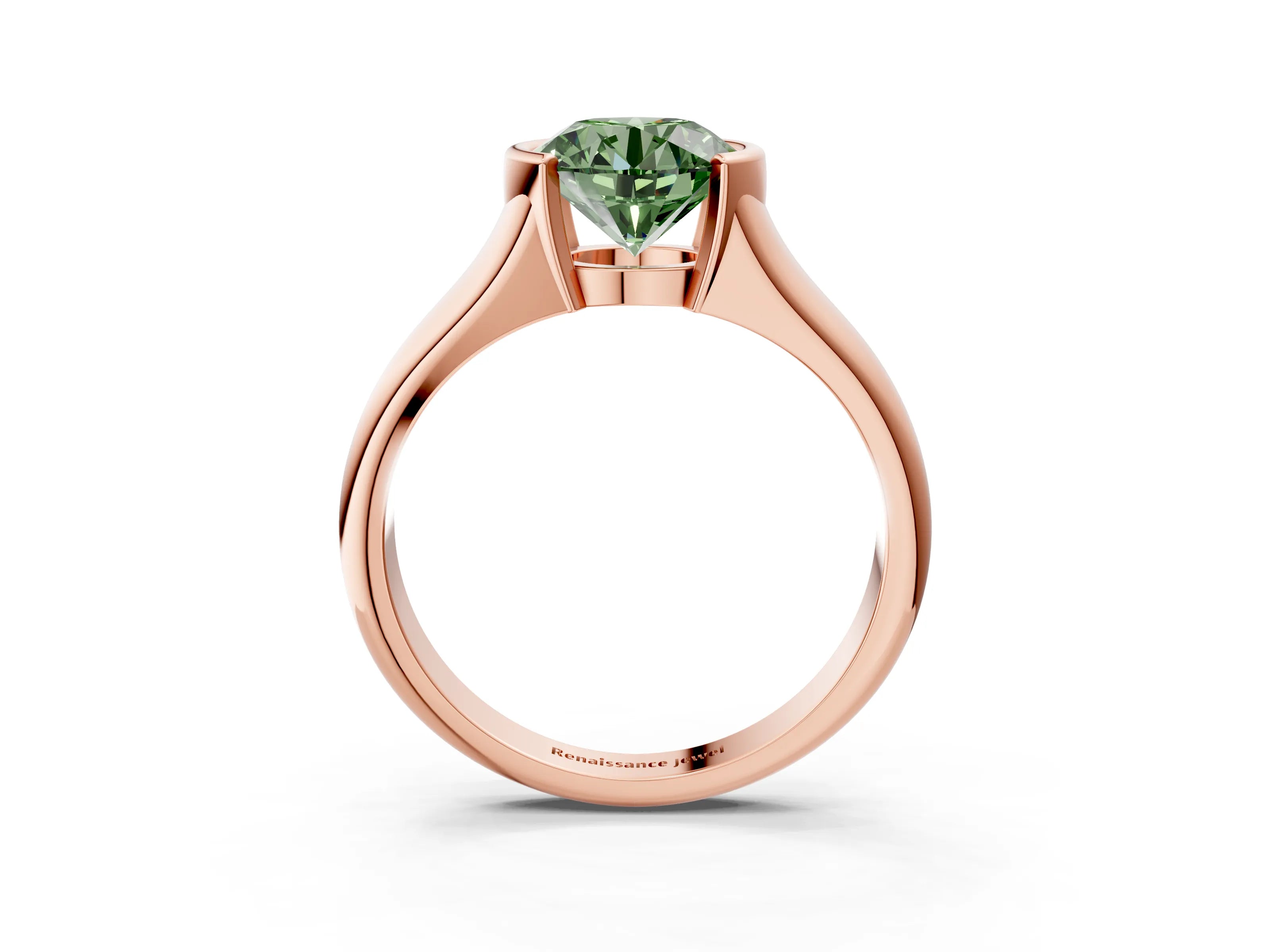 Rose gold Fancy Green Round Cut Solitaire Tension Set Diamond Ring with Split Shank Band_3