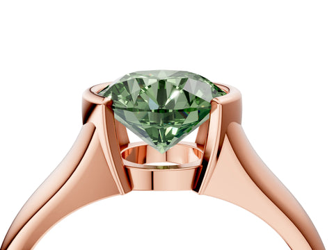 Rose gold Fancy Green Round Cut Solitaire Tension Set Diamond Ring with Split Shank Band_4