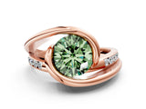 Rose gold Fancy Green Round Cut Solitaire Tension-Set Diamond Split Shank Ring