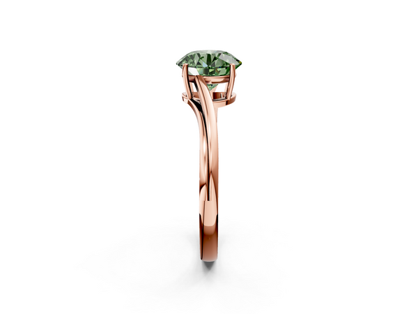 Rose gold Fancy Green Round  Cut Solitaire Twist Band Ring with Four-Prong Setting