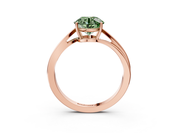 Rose gold Fancy Green Round  Cut Solitaire Twist Band Ring with Four-Prong Setting