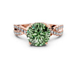 Rose gold Fancy Green Round Cut Solitaire Twist Pave Diamond Engagement Ring with Prong Setting_24