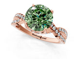Rose gold Fancy Green Round Cut Solitaire Twist Pave Diamond Engagement Ring with Prong Setting_25