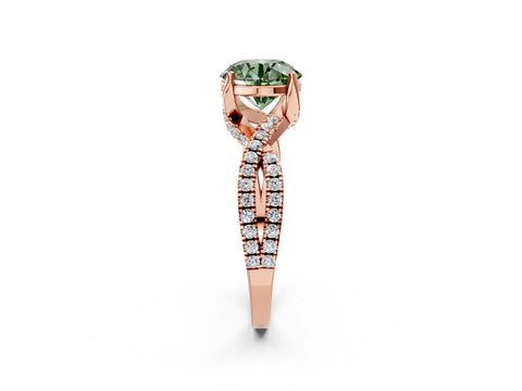 Rose gold Fancy Green Round Cut Solitaire Twist Pave Diamond Engagement Ring with Prong Setting_2