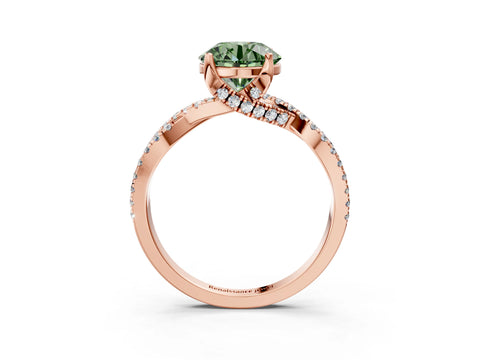 Rose gold Fancy Green Round Cut Solitaire Twist Pave Diamond Engagement Ring with Prong Setting_3
