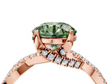 Rose gold Fancy Green Round Cut Solitaire Twist Pave Diamond Engagement Ring with Prong Setting_4