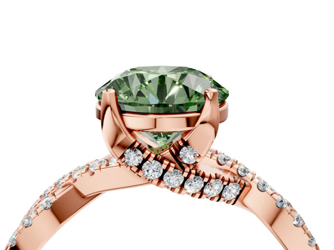 Rose gold Fancy Green Round Cut Solitaire Twist Pave Diamond Engagement Ring with Prong Setting_4