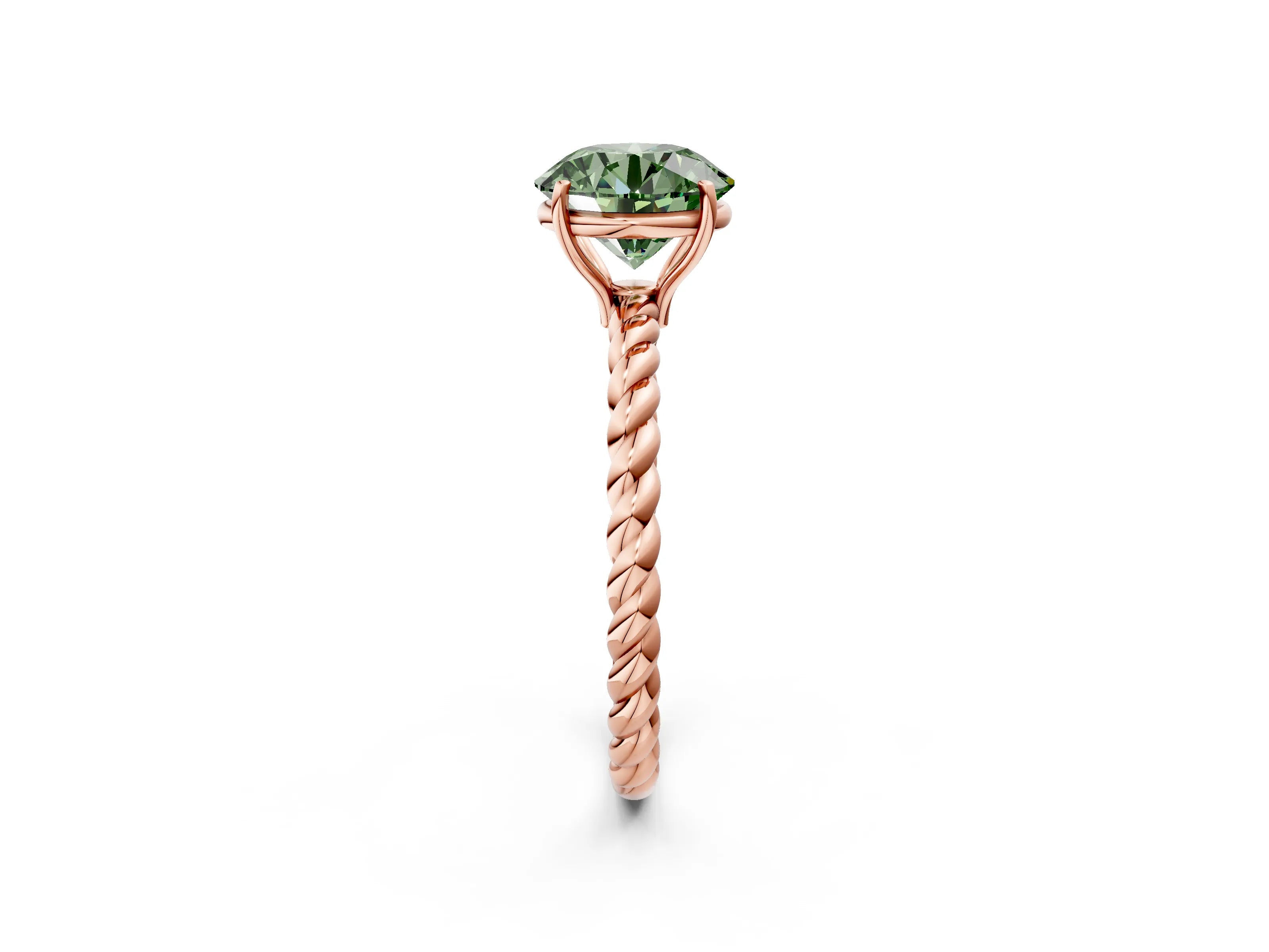 Rose gold Fancy Green Round Cut Solitaire Twisted Band 4-Prong Ring_2