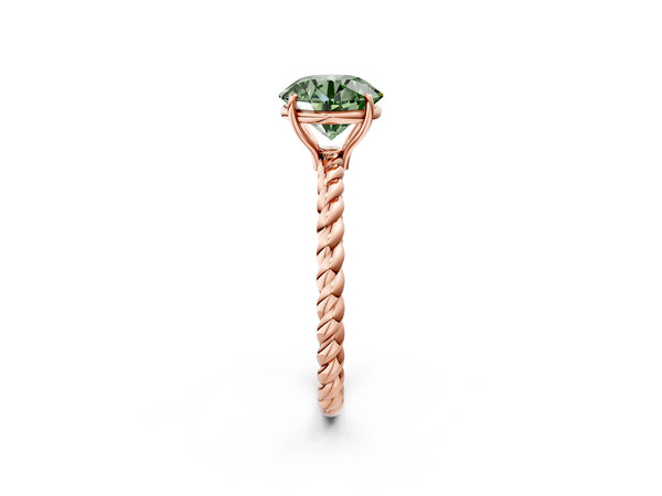 Rose gold Fancy Green Round Cut Solitaire Twisted Band 4-Prong Ring