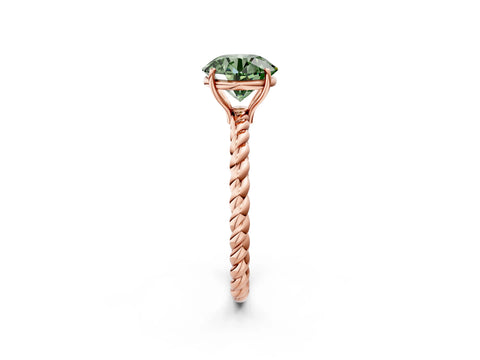 Rose gold Fancy Green Round Cut Solitaire Twisted Band 4-Prong Ring_2