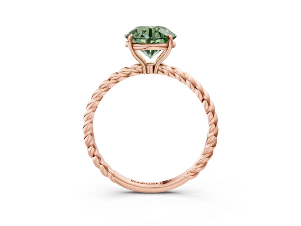 Rose gold Fancy Green Round Cut Solitaire Twisted Band 4-Prong Ring