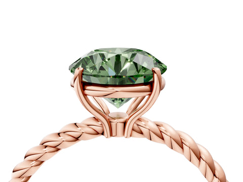 Rose gold Fancy Green Round Cut Solitaire Twisted Band 4-Prong Ring_4