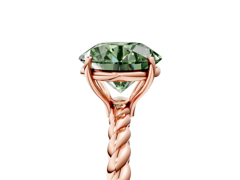 Rose gold Fancy Green Round Cut Solitaire Twisted Band 4-Prong Ring_5
