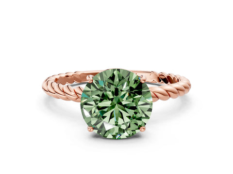 Rose gold Fancy Green Round Cut Solitaire Twisted Band 4-Prong Ring