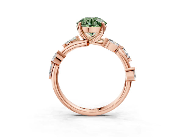 Rose Gold Round Marquise Accent Twisted Engagement Ring Setting for Fancy Green Center