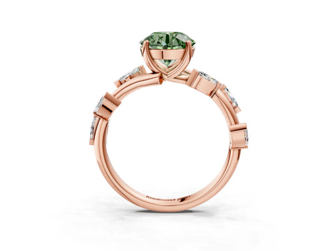 Rose gold Fancy Green Round Cut Solitaire Twisted Band Marquise Accent Prong Setting Ring_15