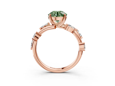 Rose gold Fancy Green Round Cut Solitaire Twisted Band Marquise Accent Prong Setting Ring_3