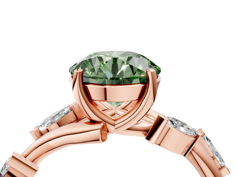 Rose gold Fancy Green Round Cut Solitaire Twisted Band Marquise Accent Prong Setting Ring_4