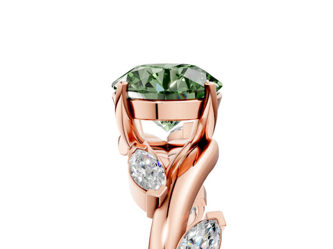 Rose gold Fancy Green Round Cut Solitaire Twisted Band Marquise Accent Prong Setting Ring_5