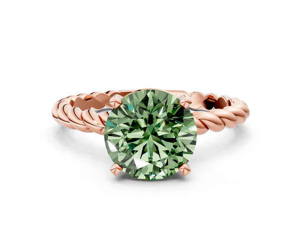 Rose gold Fancy Green Round  Cut Solitaire Twisted Band with Four-Prong Setting