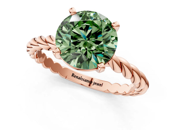 Rose gold Fancy Green Round  Cut Solitaire Twisted Band with Four-Prong Setting