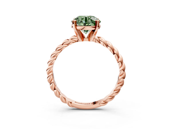 Rose gold Fancy Green Round  Cut Solitaire Twisted Band with Four-Prong Setting