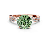 Rose gold Fancy Green Round Cut Solitaire Twisted Pave Band with Four-Prong Setting_3