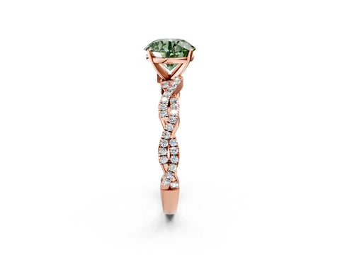 Rose gold Fancy Green Round Cut Solitaire Twisted Pave Band with Four-Prong Setting_5