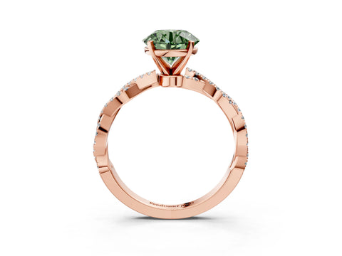 Rose gold Fancy Green Round Cut Solitaire Twisted Pave Band with Four-Prong Setting_6
