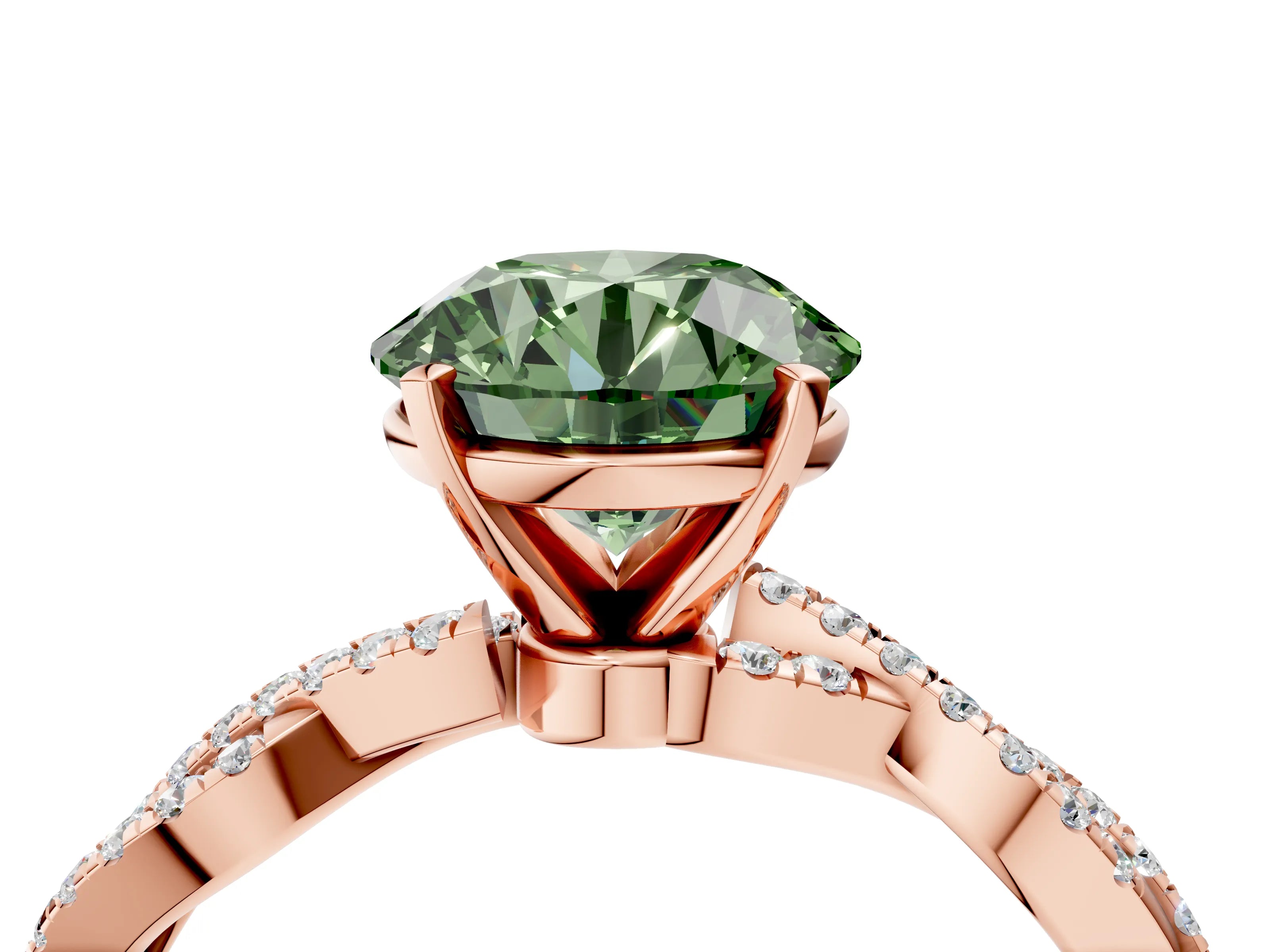 Rose gold Fancy Green Round Cut Solitaire Twisted Pave Band with Four-Prong Setting_7