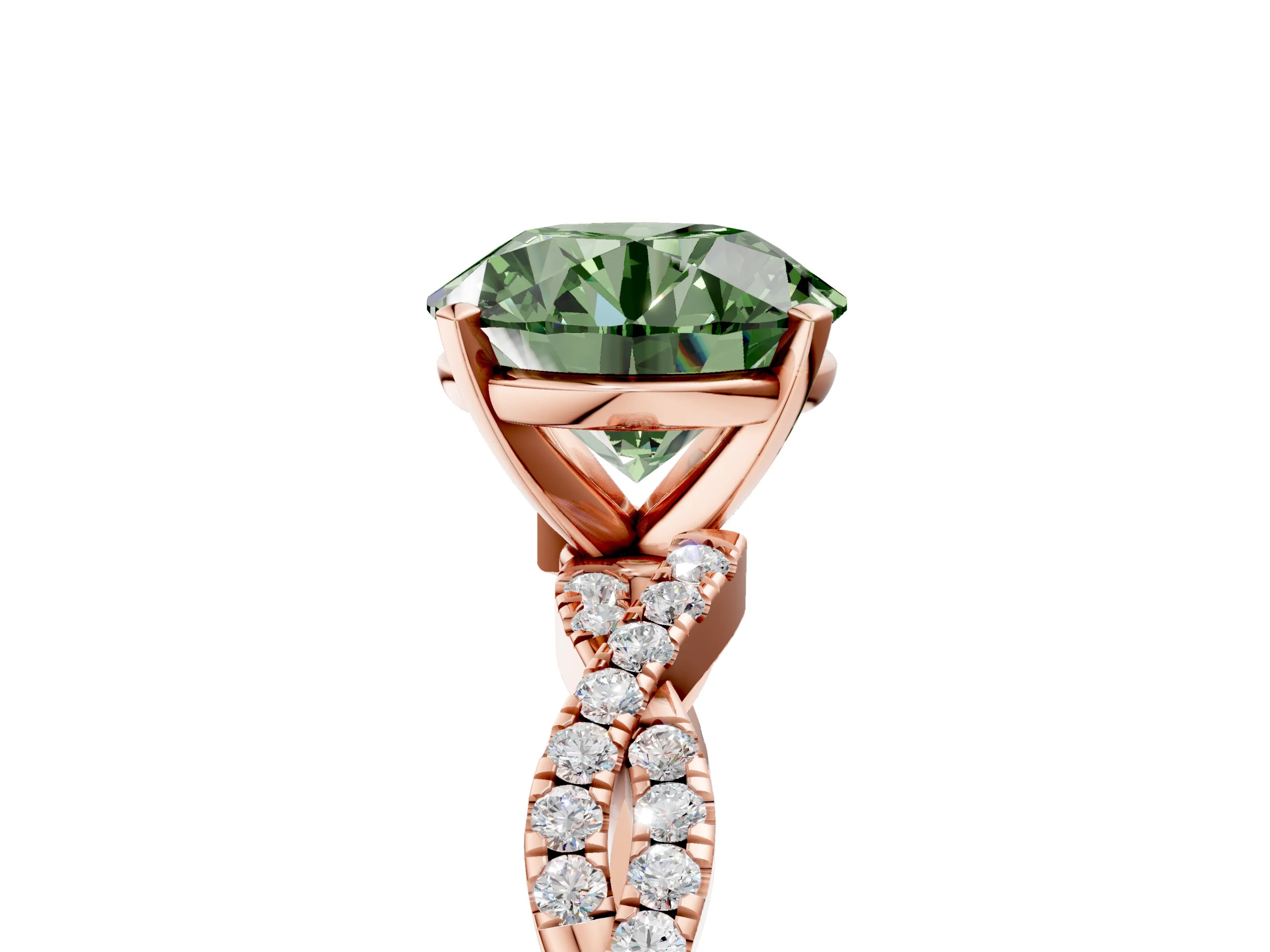 Rose gold Fancy Green Round Cut Solitaire Twisted Pave Band with Four-Prong Setting_8