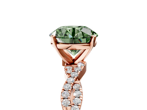 Rose gold Fancy Green Round Cut Solitaire Twisted Pave Band with Four-Prong Setting_8