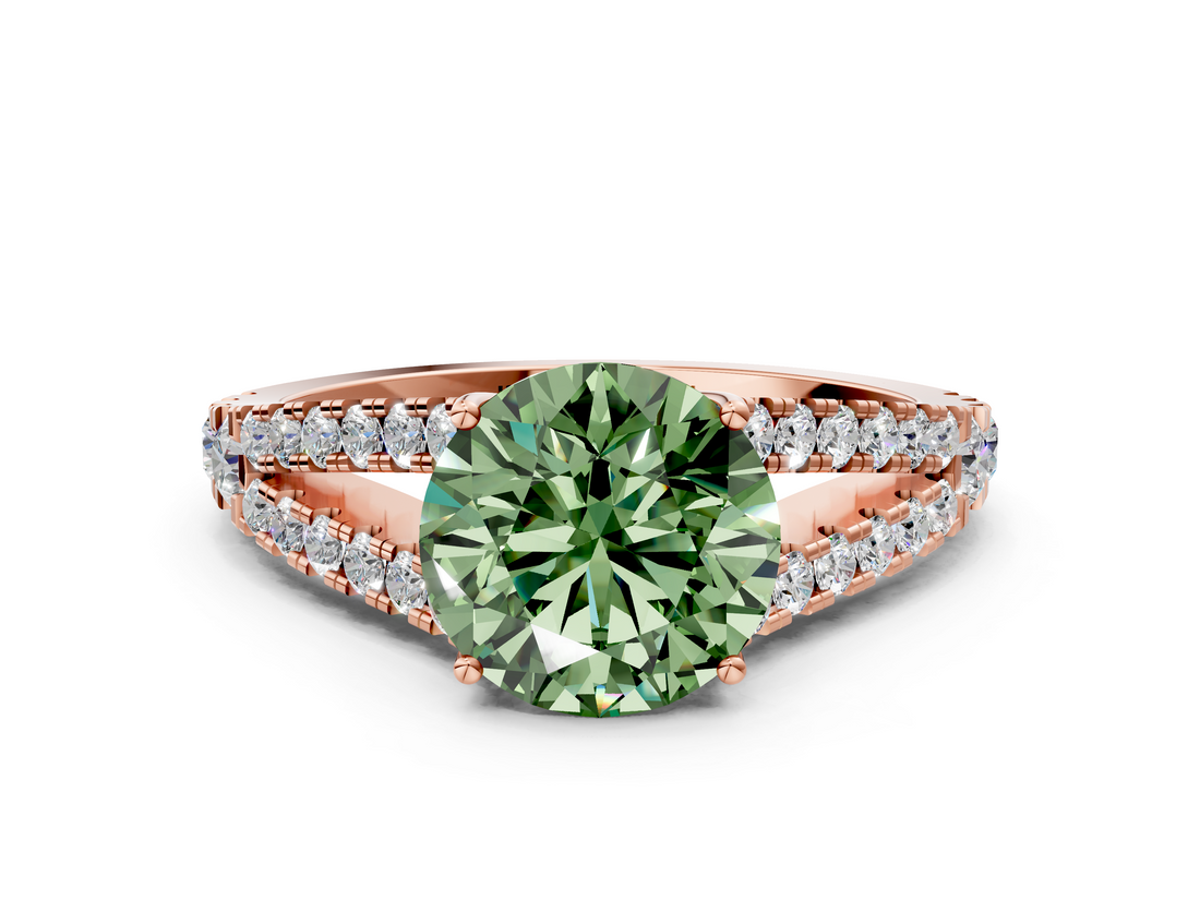 Rose gold Fancy Green Round  Cut Split Shank Pave Diamond Engagement Ring with Four-Prong Setting_24