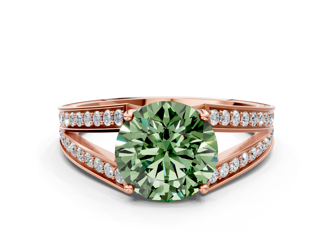 Rose gold Fancy Green Round  Cut Split Shank Pave Diamond Ring with Four-Prong Setting_47