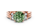 Rose gold Fancy Green Round  Cut Three-Stone Channel Set Ring with Bar Prongs_46