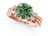 Rose gold Fancy Green Round  Cut Three-Stone Channel Set Ring with Bar Prongs_47
