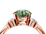 Rose gold Fancy Green Round  Cut Three-Stone Channel Set Ring with Bar Prongs_50