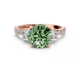 Rose gold Fancy Green Round  Cut Three-Stone Diamond Pavé Band with Prong Setting_17