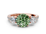 Rose gold Fancy Green Round  Cut Three-Stone Diamond Pave Band with Prong Setting_37