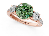 Rose gold Fancy Green Round  Cut Three-Stone Diamond Pave Band with Prong Setting_38