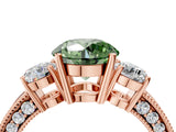 Rose gold Fancy Green Round Cut Three-Stone Diamond Ring with Pavé Band and Four-Prong Setting_4