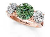 Rose gold Fancy Green Round Cut Three-Stone Diamond Ring with Prong Setting on a Classic Band_13