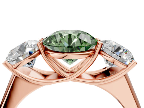 Rose gold Fancy Green Round Cut Three-Stone Diamond Ring with Prong Setting on a Classic Band_4
