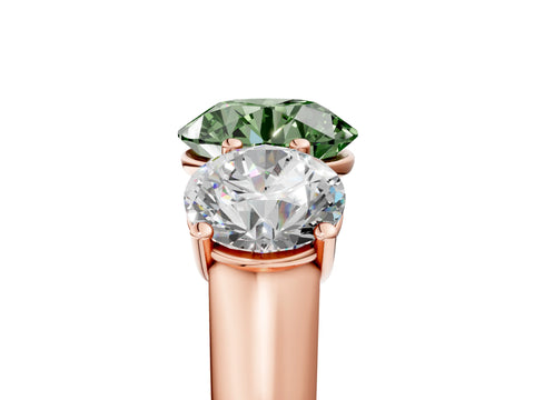 Rose gold Fancy Green Round Cut Three-Stone Diamond Ring with Prong Setting on a Classic Band_5