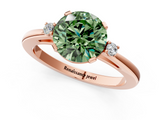 Rose gold Fancy Green Round  Cut Three-Stone Solitaire Ring with Round Accent Diamonds and Four-Prong Setting_21