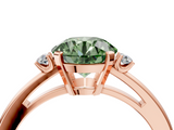 Rose gold Fancy Green Round  Cut Three-Stone Solitaire Ring with Round Accent Diamonds and Four-Prong Setting_24