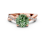 Rose gold Fancy Green Round  Cut Twist Band Solitaire Diamond Ring with Pavé Setting_3