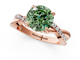 Rose gold Fancy Green Round  Cut Twist Band Solitaire Diamond Ring with Pavé Setting_4