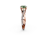 Rose gold Fancy Green Round  Cut Twist Band Solitaire Diamond Ring with Pavé Setting_5
