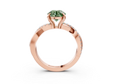 Rose gold Fancy Green Round  Cut Twist Band Solitaire Diamond Ring with Pavé Setting_6